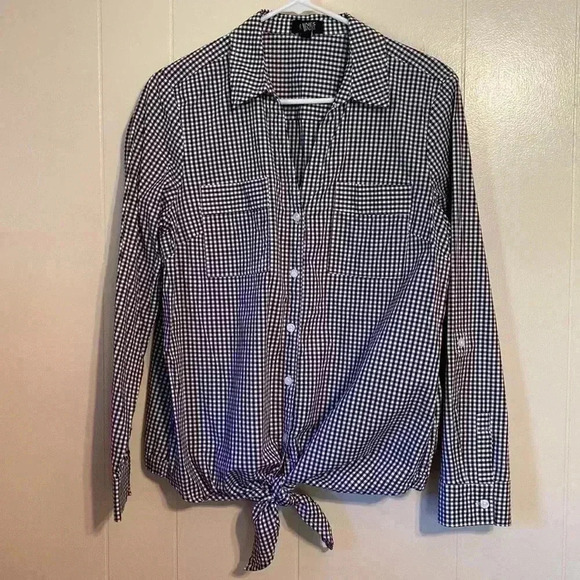Jones New York Tops - Jones New York Black & White Gingham Long Sleeve, Tie Front Large Woman’s Shirt